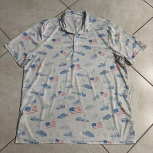 Huk Polo Shirt Mens 2XL Geometric American Flags Fish Print Performance Stretch